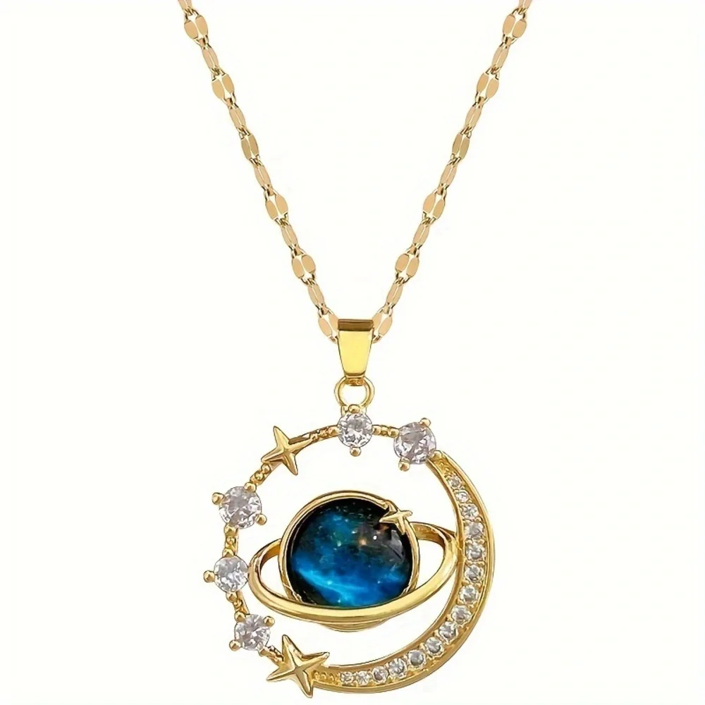 18K Gold-Plated Starry Sky & Planet Necklace: Celestial Beauty
